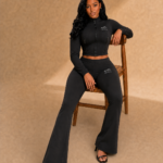 DINA Black Zip-Up Flare Set – Black