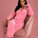 DINA Pink Velour Tracksuit Set