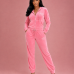 DINA Pink Velour Tracksuit Set
