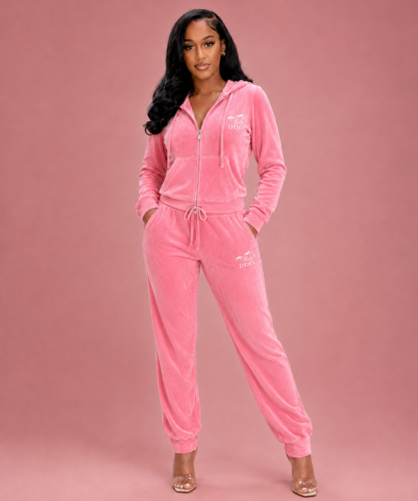 DINA Pink Velour Tracksuit Set